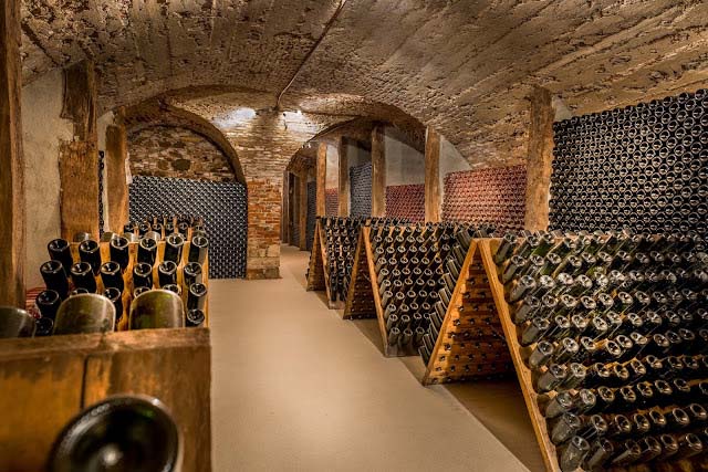 Champagne cellar with hundreds of bottles